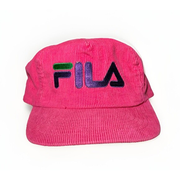 FILA Accessories - Vintage 1980's FILA Corduroy Hat Golf Tennis Pink Adjustable Leather Strap Retro